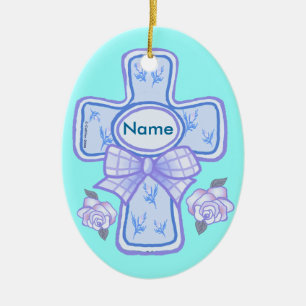 Ornement de la Croix Chrétienne Bleue Bow