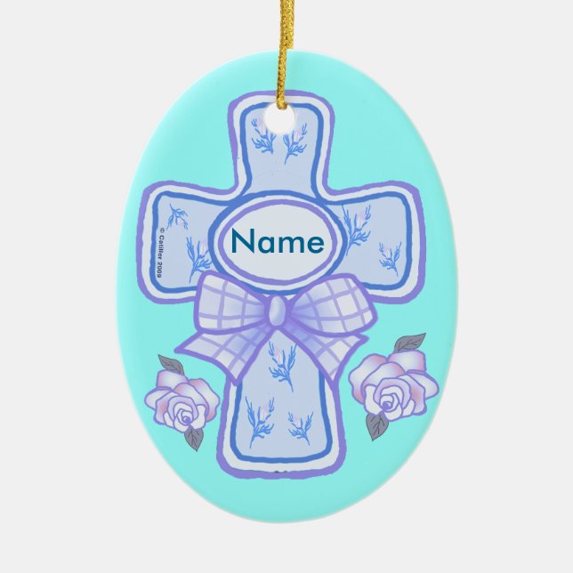 Ornement de la Croix Chrétienne Bleue Bow (Devant)