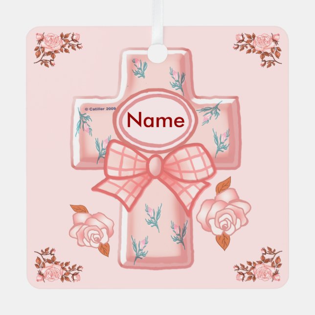 Ornement de la Croix Chrétienne Bow rose (Recto)