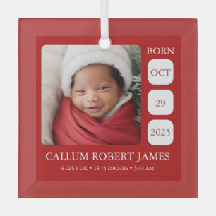 Ornement de naissance de bébé en verre rouge class