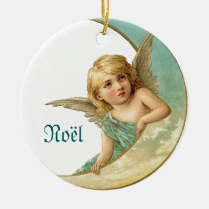 Ornement de Noël Ange et Lune Vintage