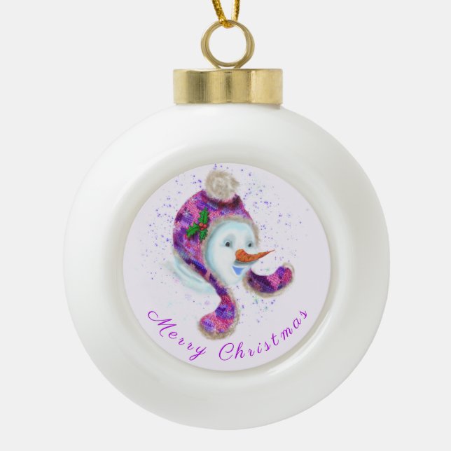 Ornement de Noël avec un bonhomme de neige heureux (Devant)