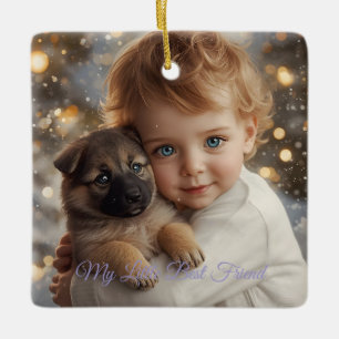 Ornement de Noël Bébé et Chiot Magie