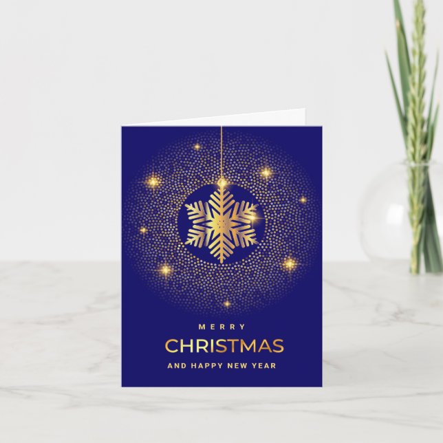 Ornement de Noël Bleu Doré Carte de Vœux d'Entrepr (Devant)