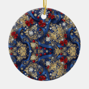 Ornement de Noël bleu et or de la Majesté de Minui