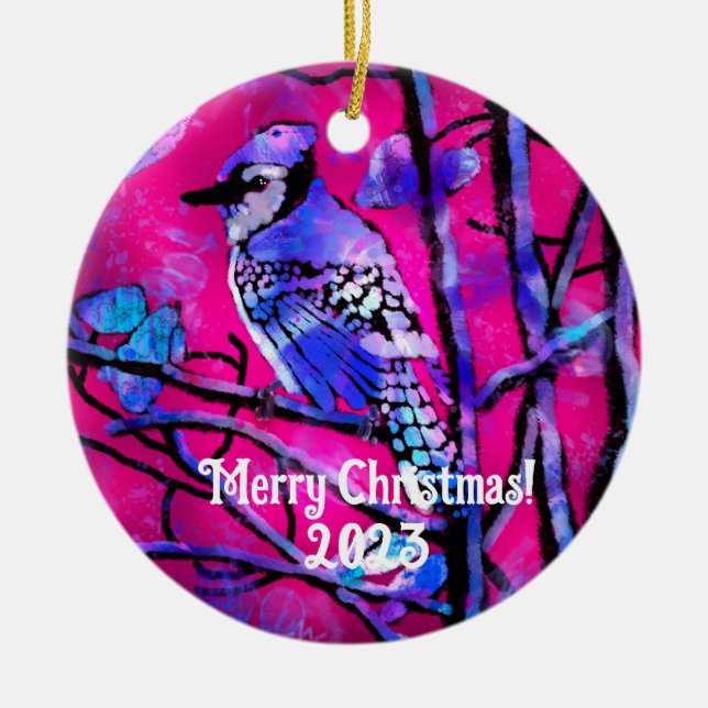 Ornement de Noël - Bleu Jay Rose Art Abstrait (Devant)