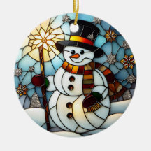 Ornement de Noël Bonhomme de Neige en Verre Faux T
