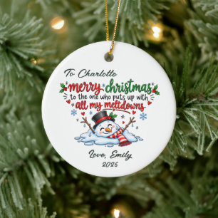 Ornement de Noël Bonhomme de Neige Fondu Drôle