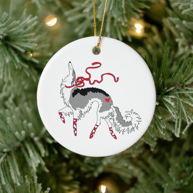 Ornement de Noël Borzoï cabriolant (Arbre)