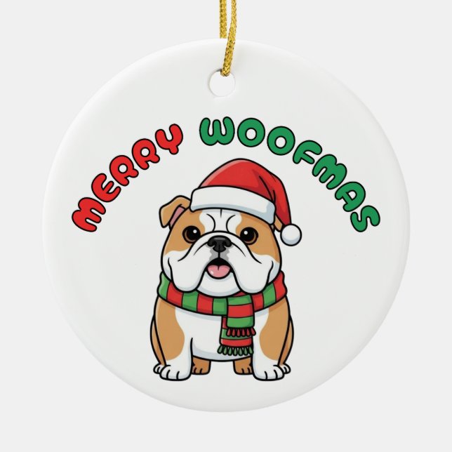 Ornement de Noël Bulldog : Joyeux Woofmas (Devant)