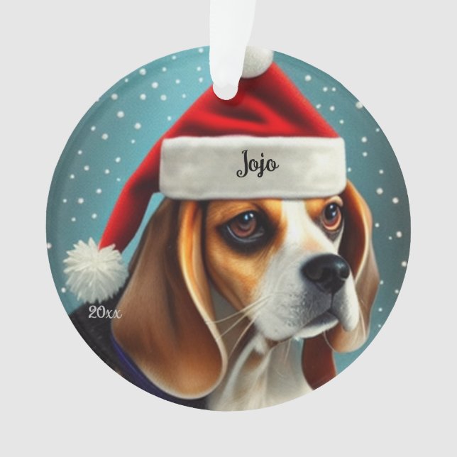 Ornement de Noël Chien Beagle, Santa (devant)