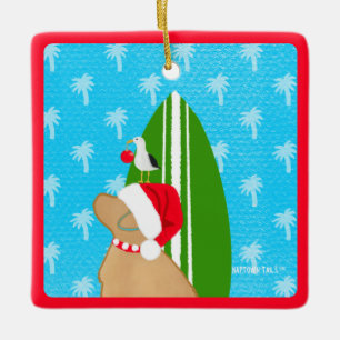 Ornement de Noël Chien surfeur Labrador jaune Sant