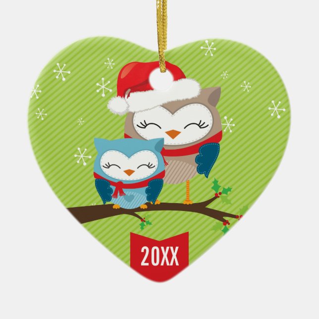ORNEMENT DE NOËL :: couple de chouettes festives (Devant)