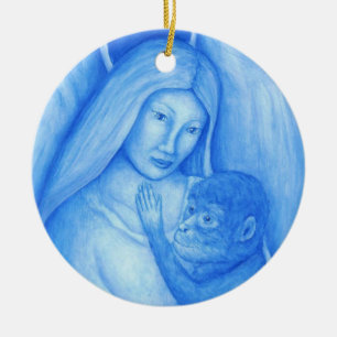 Ornement de Noël d'ange bleu et de singe