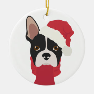 Ornement de Noël de Boston terrier. Neige