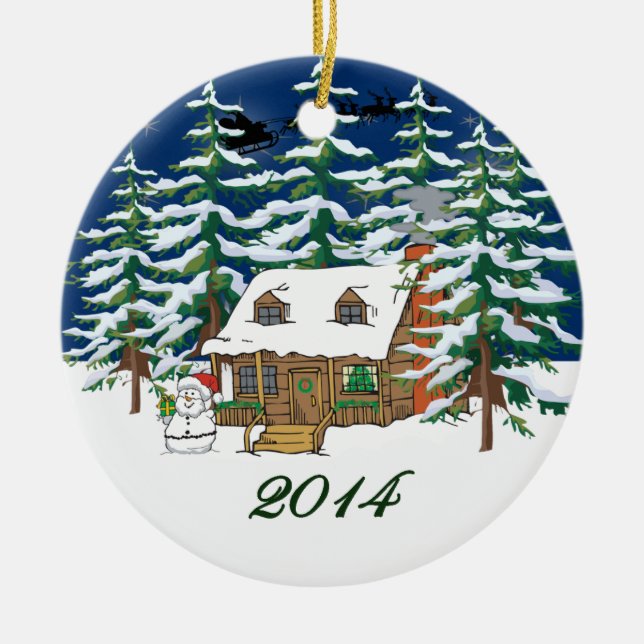 Ornement de Noël de cabine de rondin 2014 (Devant)