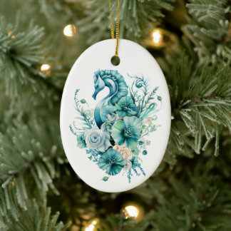 Ornement de Noël de Cheval de mer Turquoise clair