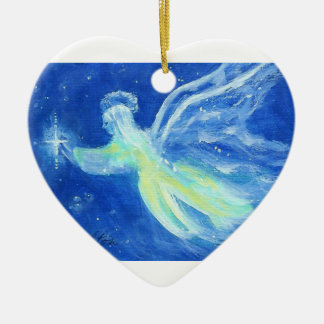 Ornement de Noël de coeur d'ange d'étoile bleue