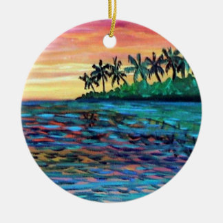 Ornement de Noël de coucher du soleil d'île