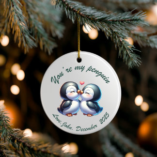 Ornement de Noël de couple de manchots personnalis