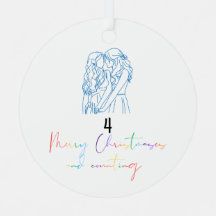 Ornement de Noël de couple lesbien Queer (bleu)