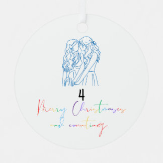 Ornement de Noël de couple lesbien Queer (bleu)