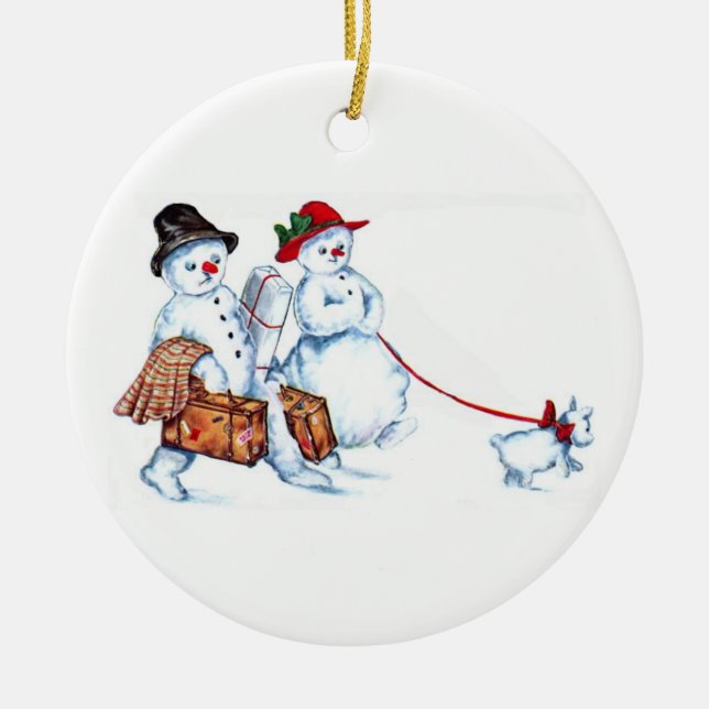 Ornement de Noël de couples de bonhomme de neige (Devant)