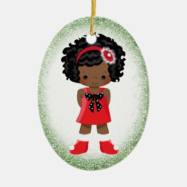 Ornement de Noël de fille d'Afro-américain (Devant)