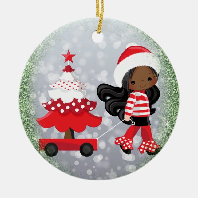 Ornement de Noël de fille d'Afro-américain (Devant)