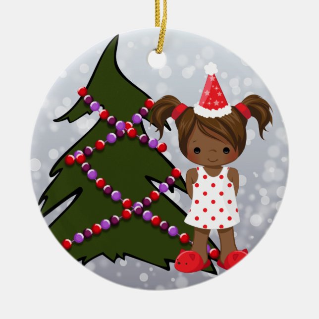 Ornement de Noël de fille d'Afro-américain (Devant)