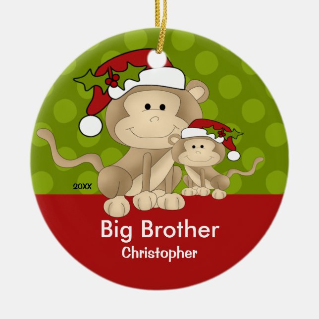 Ornement de Noël de frère de singe de Père Noël (Devant)