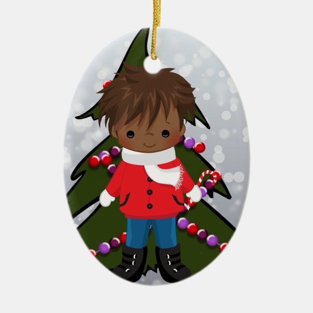 Ornement de Noël de garçon d'Afro-américain (Devant)