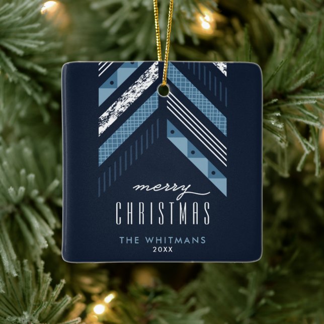 Ornement de Noël de la bande de Herringbone - Bleu (Arbre)