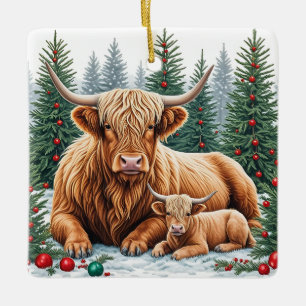 Ornement de Noël de la vache et du veau de Highlan