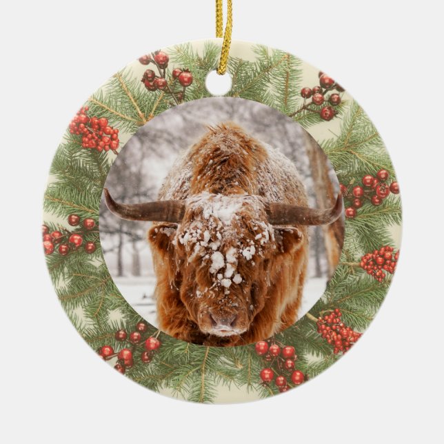Ornement de Noël de la vache Highland (Devant)