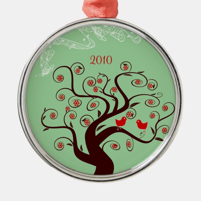 Ornement de Noël de l'Arbre à oiseaux rouges (Devant)
