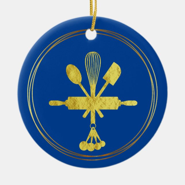 Ornement de Noël de l'icône de la boulangerie d'or (Devant)