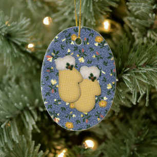 Ornement de Noël de Mittens jaune