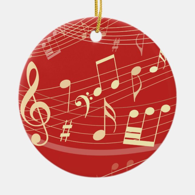 Ornement de Noël de musique rouge or personnalisé (Devant)