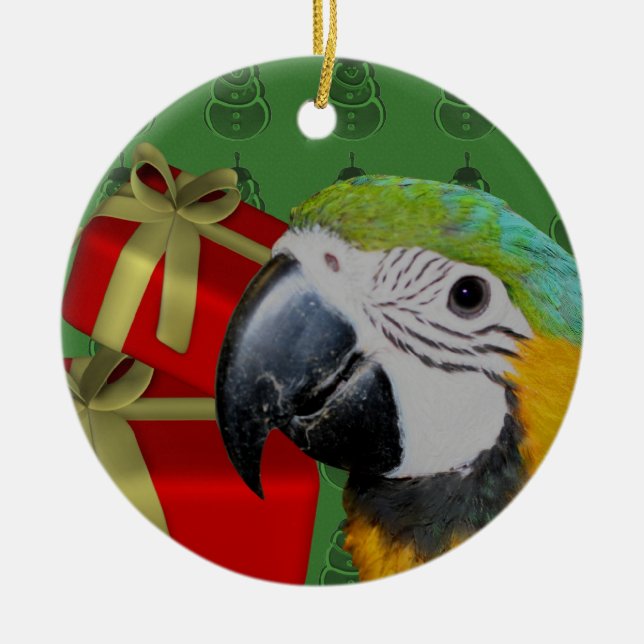 Ornement de Noël de perroquet d'ara de bleu et (Devant)