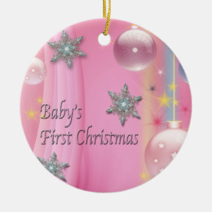 Ornement de Noël de premier Noël de bébé fille ros