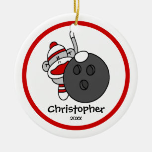 Ornement de Noël de s cognez de singe de bowling