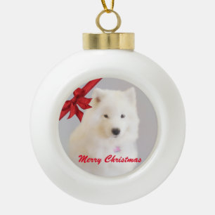 Ornement de Noël de Samoyed ; Boule en céramique