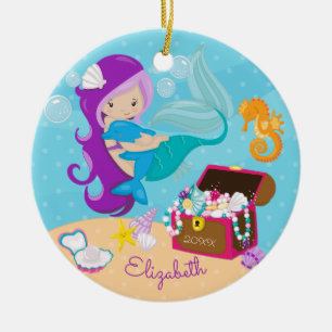 Ornement de Noël de sirène et dauphin mignon