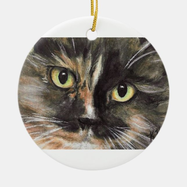 Ornement de Noël de visage de chat de calicot (Devant)