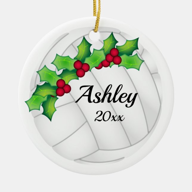 Ornement de Noël de volley-ball personnalisé blanc (Devant)