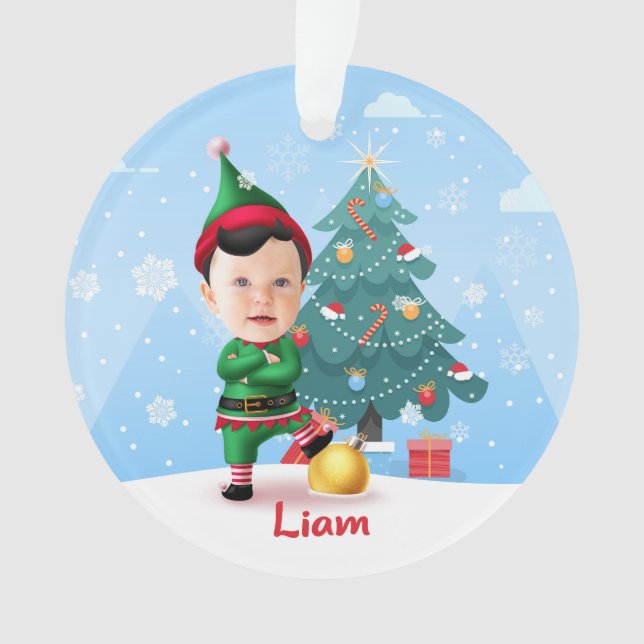 Ornement de Noël des elfes de bébé, photo personna (devant)