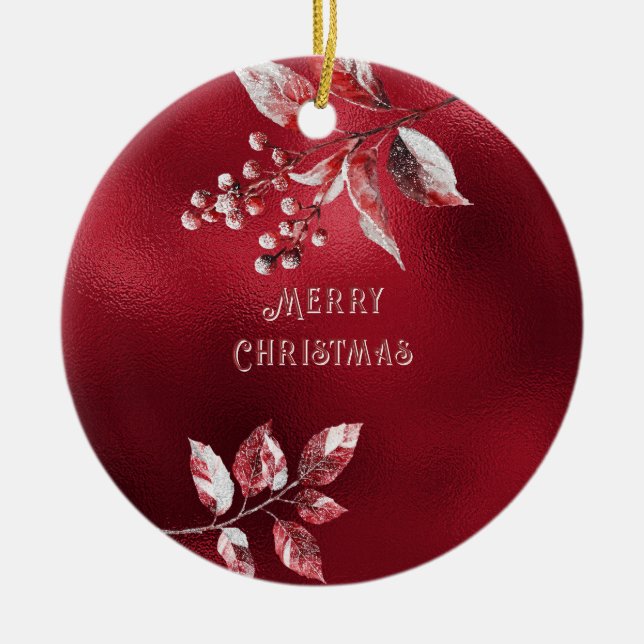 Ornement de Noël des Feuilles rouges neige (Devant)
