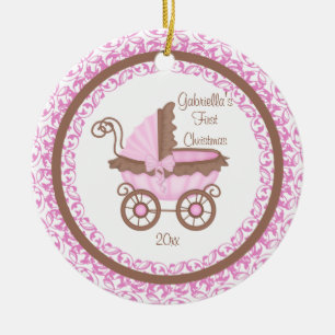 Ornement de Noël du bébé de fille de chariot