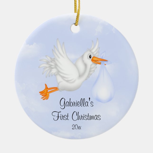 Ornement de Noël du bébé de garçon de cigogne (Devant)